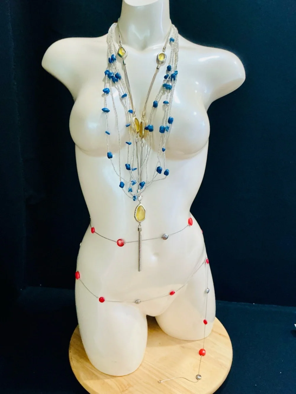 Chico's Multistrand Beaded Necklace in Blue, Red & Yellow Sexy Boho Beach Chic